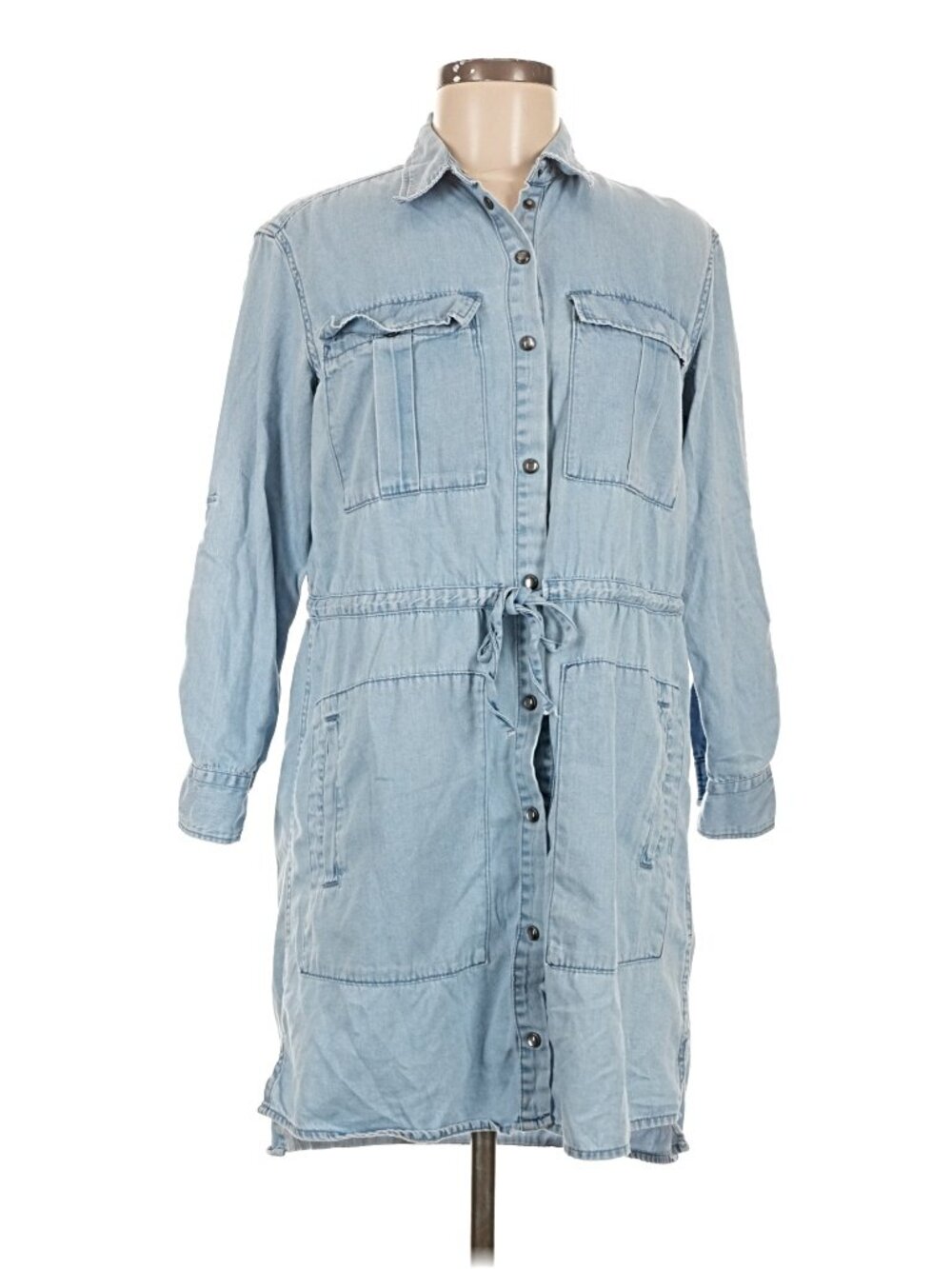 ALLSAINTS Millie Chambray Shirt Dress Blue Size Medium - Picture 3 of 6